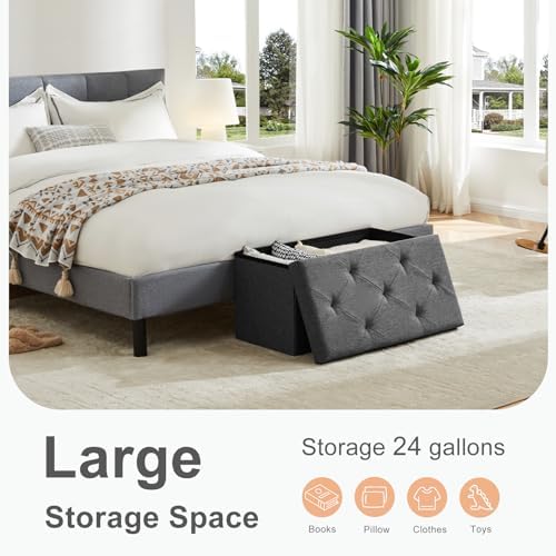 Sweetcrispy 30 Inch Folding Storage Ottoman Bench, Ottoman with Storage - Image 4