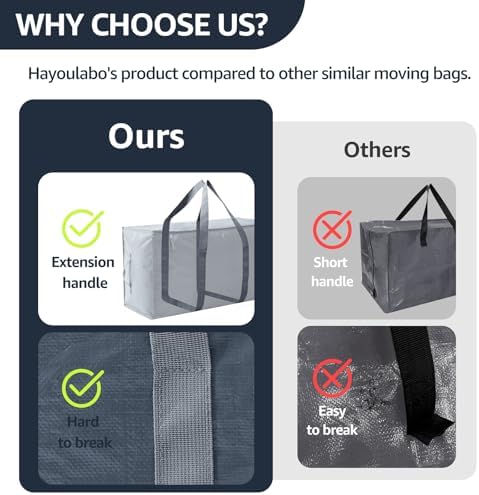 Moving Bags Heavy Duty Extra Large, Moving Boxes, Moving Supplies Essentials,Storage Bins with Lids, Plastic Packing Totes, Storage Bags for Clothes with Handles & Zippers(Grey, 6 Pack) - Image 4