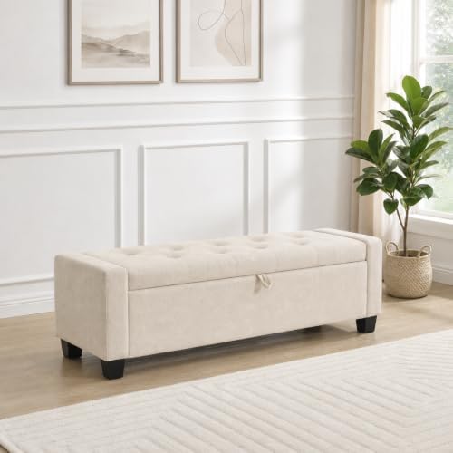 Huatean Home 43" Ottoman with Storage, Beige Storage Ottoman Bench by huateanhome