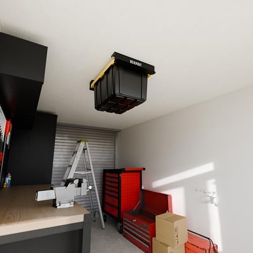 USA Based Overhead Garage Storage Rack, Connectable Heavy Duty Metal Ceiling Rails Garage Storage Organization Shelving System, Hanging Racks Tote Containers, Supports Up To 1 Bin, 1 Set Black - Image 6