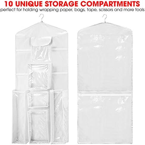 Wrapping Paper Storage Hanging Over the Door Gift Wrap Organizer Double Sided Front and Back Pockets Store Gift Wrap Gift Bags Ribbon Bows Accessories 40”x17” Fits Long 40 Inch Rolls (White) - Image 2