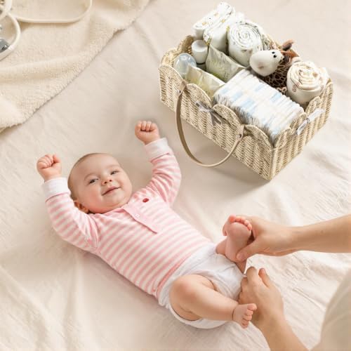HBlife Large Baby Diaper Caddy, Paper Rope Storage Baskets Nursery Bin with Removable Divider, Portable Car Organizer for Diapers, Baby Shower Gifts, Newborn Essentials Must Haves - Image 6