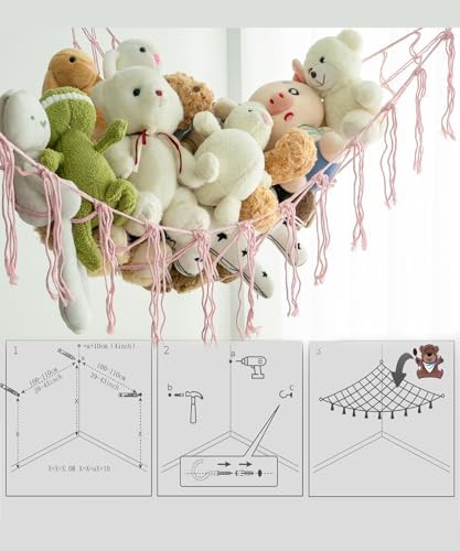 Stuffed Animal Storage Corner Hammock or Net,Toy Storage Hammock for Stuff Animals,Plushie Net for Nursery Bedroom Wall,Stuffed Animal Organizer Holder for Plush,Cute Boho Room Decor.(Pink) - Image 5
