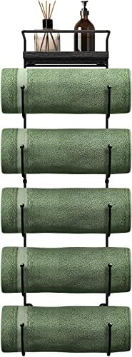 Sorbus Wall Towel Rack, 5-Tier Wood Shelf, Wall Mounted (Black) by Sorbus