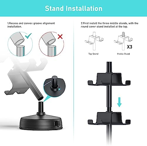 MANMUVIMO Headphone Controller Storage Holder for Desk 4 Tiers with Anti-Slip Stable Suction Cup, Controller Holder, Universal Gaming Desk Accessories for PS5/PS4/Xbox Series/Xbox One - Image 6
