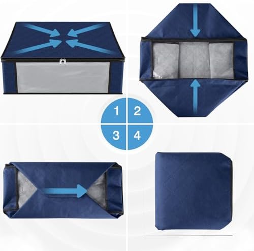HomeHacks 3-Pack Clothes Organizer Storage Bags, 35L Storage Bins, Blue - Image 3
