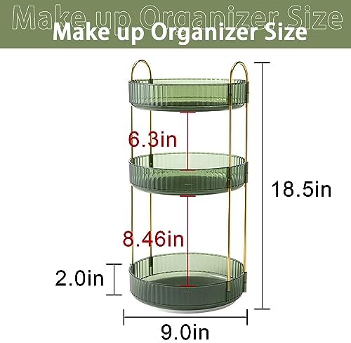shuang qing Rotating Makeup Organizer for Vanity, High-Capacity Skincare Clear Make Up Storage Perfume Organizers Cosmetic Dresser Organizer Countertop 360 Spinning (Green, 3 Tier) - Image 5
