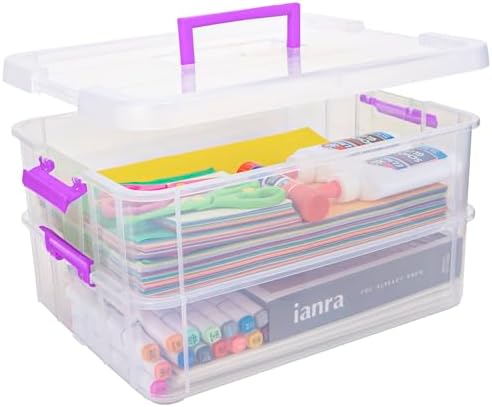 TERGOO 2 Layer Plastic Storage Containers with Lids, Multipurpose Clear Stack & Carry Box, Portable Craft Organizers and Storage Bin for Organizing Art & Craft, Sewing, Makeup, Nail Supplies (Purple) by Focusonefficientstorage