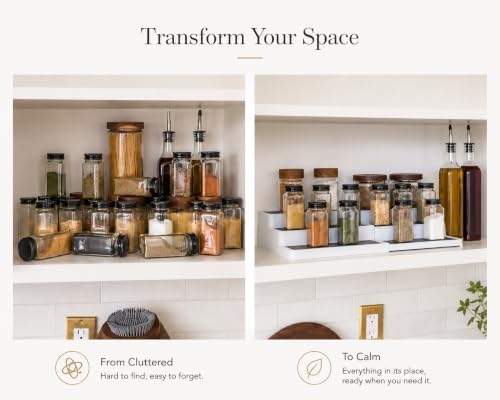 Pack of 1, Expandable 3 Tiered Spice Rack Organizer for Cabinet and Kitchen Pantry Shelf - Non-Slip Shelves for Spices, Seasoning, Canned Food, Medicine Cabinet Organizer - Includes Silicone Funnels - Image 3
