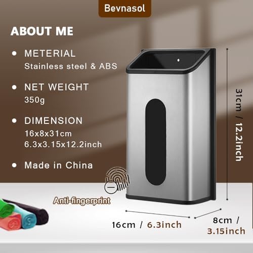 Plastic Bags Holder Grocery Dispenser for Kitchen Trash Bag Storage with Stainless Steel Front, Wall Mounted with Extra Wide Easy Access Openings - Image 2
