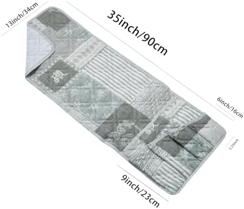 Brilliant Sunshine Grey Toile Floral Couch Armrest Organizer, 35"×13" - Image 3