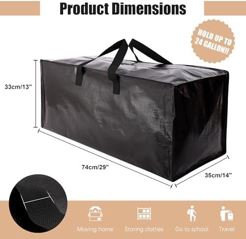 NATURELUX Heavy Duty Moving Bags with Backpack Straps and Strong Handles, Alternative to Moving Boxes and Storage Totes for Dorm Room Essentials, 12 Pack, Black - Image 2