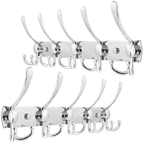 WEBI Coat Rack Wall Mount,Coat Hooks Wall Mount,Coat Hanger Wall,Hook Rack,Wall Coat Rack,5 Triple Hooks for Hanging Coats,Jacket,Clothes,Chrome,2 Packs by WEBI