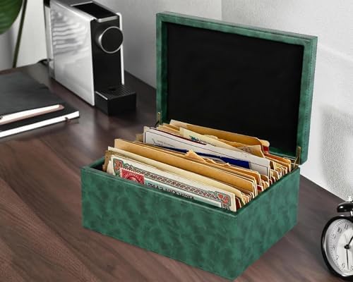 HofferRuffer Faux Leather Decorative Box, Large Wooden Structure Keepsake Box Accessory Organizer Jewelry Organizer with Hinged Lid, Storage Container for Home or Office (Dark Green) - Image 6