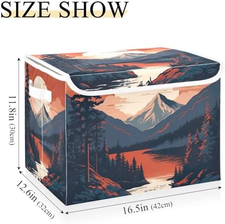 Mountains Trees Storage Bins with Lids and Carrying Handle,Foldable Storage Boxes Organizer Containers Baskets Cube with Cover for Home Bedroom Closet Office - Image 3