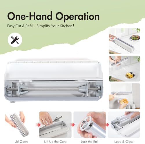 Aluminum Foil & Plastic Wrap Dispenser with Cutter - Easy One-Hand Operation, Space-Saving Kitchen Organizer for Worktops & Cabinets, Magnetic Cling Film Dispenser - Fits 12" Rolls, Gray - Image 6