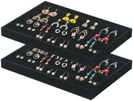 Coward 2PC Black Velvet Stackable Earring Tray Drawer Jewelry Holder Organizer Box Storage Earring Display Stand for Home Drawer or Store Selling (earring+earring) by FocusOnJewelryDisplay15yrs