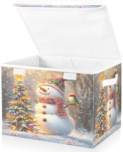 Whimsical Snowman Storage Bins with Lids and Carrying Handle,Foldable Storage Boxes Organizer Containers Baskets Cube with Cover for Home Bedroom Closet Office Nursery - Image 2