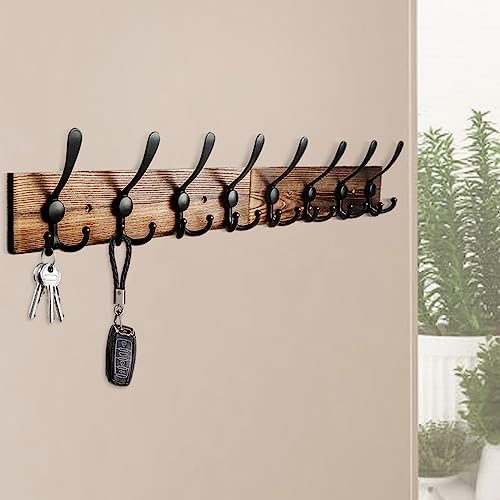 Coat Rack Wall Mount 31.5'' Coat Hanger Wall Mount Burnt Brown Coat Hooks for Wall Rustic Towel Racks for Bathroom Living Room Coat Hat Cloth - Image 6