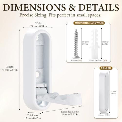 Foldable Wall Hooks, 2 Pack White Heavy Duty Coat Hooks, Screw Mounted - Image 2