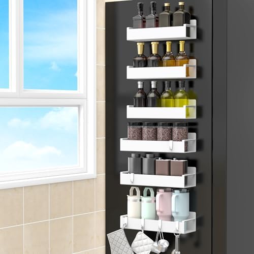 HuggieGems 6 Pack White Magnetic Spice Rack Organizer for Refrigerator by HuggieGems