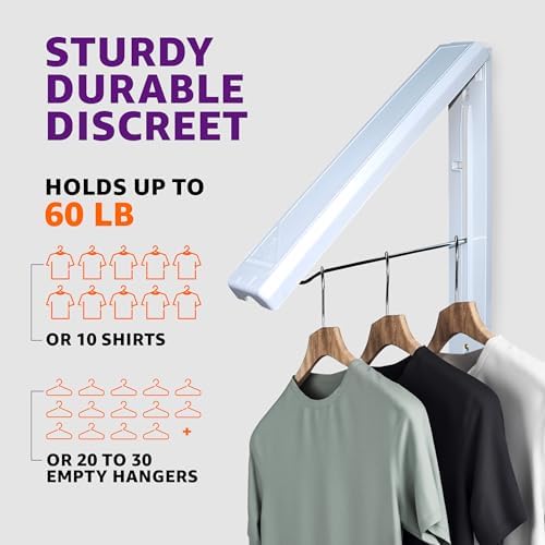 InstaHanger ABS Wall Mounted Clothes Drying Rack, 60 lb Capacity, 2 Pack - Image 5
