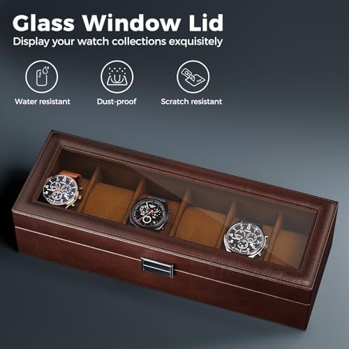 ProCase Watch Box, 6 Slot Mens Watch Display Case, Espresso - Image 2