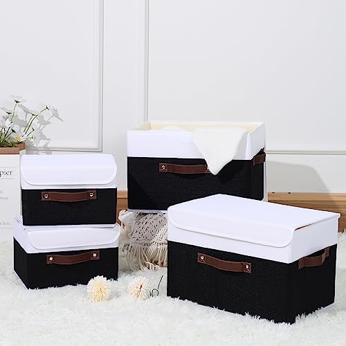 ANMINY Fabric Storage Box Bins with Lids, Black White, 10"x8"x7", 2 Pack - Image 7