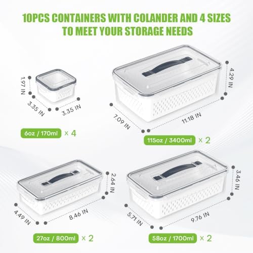 BOICHU 10Pack Fruit Storage Containers for Fridge with Colander and Lids - Image 2