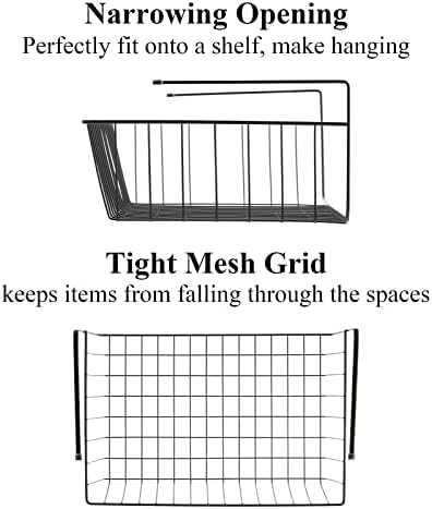 Tebery 4 Pack Black Under Shelf Wire Basket, Hanging Storage Baskets Under Cabinet Add-on Storage Racks, Slide-in Baskets Organizer for Kitchen Pantry Desk Bookshelf - Image 4
