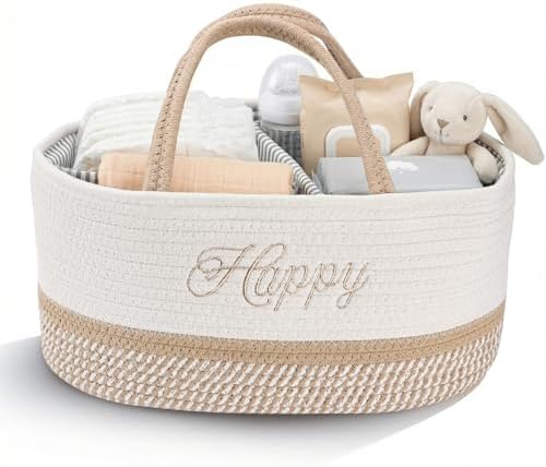 DUHEL Diaper Caddy Organizer with Handle(White Khaki-Happy) by DUHEL