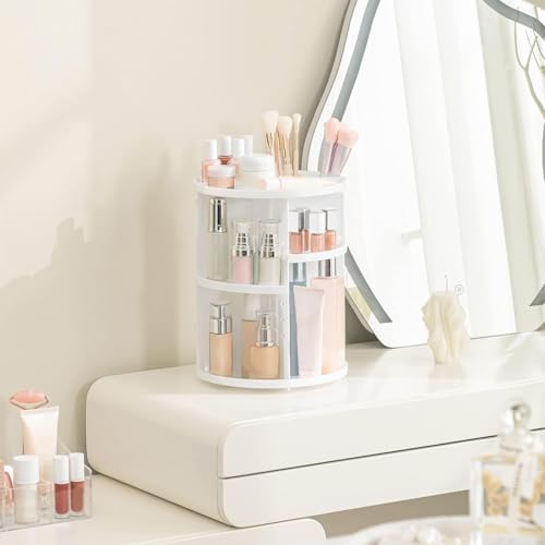 HBlife 360 Rotating Makeup Organizer Adjustable Carousel Large Capacity Revolving Perfume Organizer Skincare Organizers Cosmetic Storage Spinning Holder for Vanity, White - Image 2