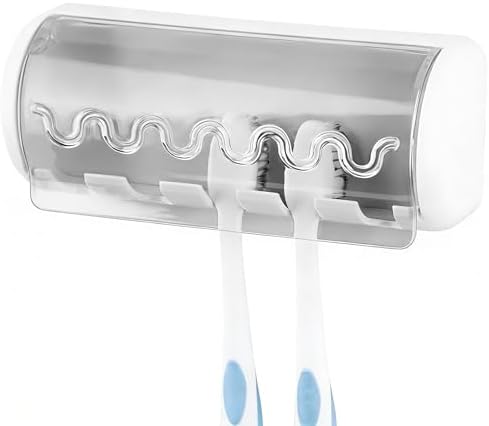 1 PCS Self Adhesive Toothbrush Holder with Cover for Bathroom, 5-Slot Wall Mounted Toothbrush Organizer Rack for Shower, Dorm, Cabinet (Grey) - Image 4