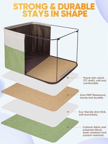 BALEINE 1 Pack Fabric Closet Storage Bins for Shelves, Linen Closet Organizers and Storage, Decorative Baskets for Organizing, Shelf, Clothes, Home, Office (Green, 12"x8"x8") - Image 3