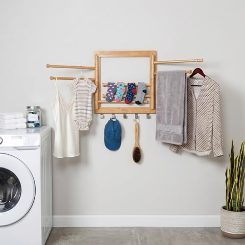 Honey-Can-Do Bamboo Wall-Mount Swivel-Arm Drying Rack, 80 lb, Natural - Image 2