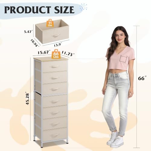 WLIVE Fabric Dresser for Bedroom, 7 Drawer Dressers Chest of Drawers, Beige - Image 3