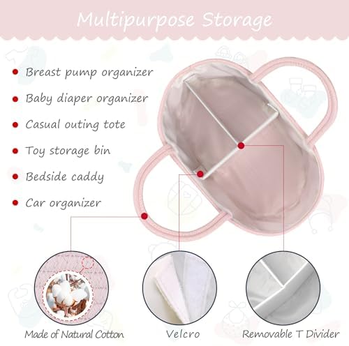 COMSE Baby Diaper Caddy Organizer for Girls, Cotton Rope, Light pink - Image 6
