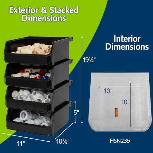 ReadySpace Medium-Wide Stackable Plastic Storage Bins, 4-Pack, Black - Image 2