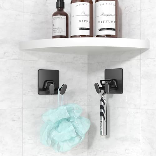 Adhesive Shower Hooks for Inside - Extra Sticky Razor Holder, Black 6 Pack - Image 5
