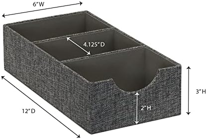 Household Essentials Organizer Tray Accessory in Fabric‑Covered Sturdy Drawer Organizer with Three Compartments, Graphite Gray, Set of 2 - Image 4
