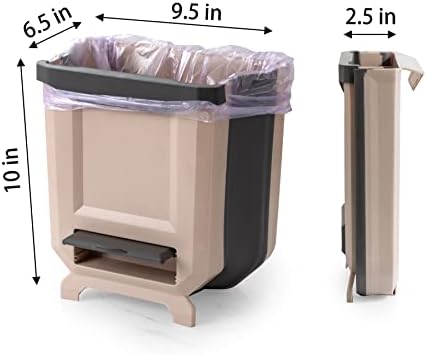 Hanging Kitchen Trash Can, Foldable Waste Bin for Kitchen, Collapsible Hang Small Plastic Garbage Can 2.4 Gallon for Cabinet/Car/Bedroom/Bathroom (Brown) - Image 5