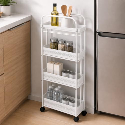 4 Tier Metal Slim Rolling Storage Cart Kitchen Bathroom Laundry Organizer - Image 5