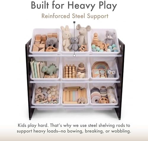 Humble Crew Toy Storage Organizer with 9 Removable Storage Bins for Kids Playroom, 3-Tier Toddler Toy Organization and Storage, Espresso/White - Image 5