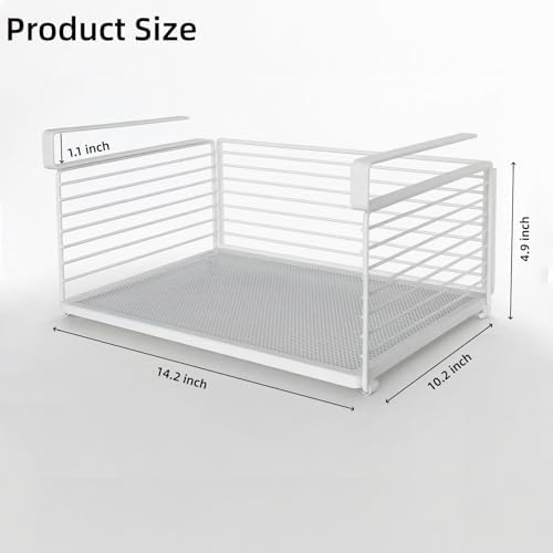 Under Cabinet Organizer, 12.2 Inch Slide Out Storage Basket, Metal Wire Hanging Rack for Kitchen Pantry, Closet, Office, Bathroom, Space Saving White Metal Shelf, White - Image 3