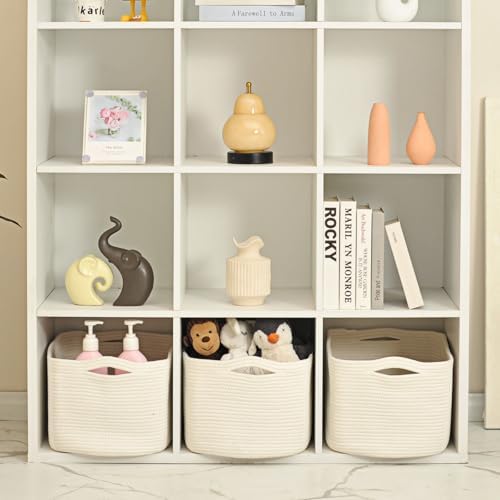 ICERZCZ Large Storage Baskets for Organizing Shelves, Woven Cotton Rope Bins for Baby Nursery Organization, Book Toy Towel Organizer, 17"x13"x9.5", 3 Packs, Off White - Image 5