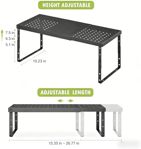 RUILALIFE Expandable Cabinet Organizer Shelf With Adjustable Height, Stackable Kitchen Countertop Organizer Rack, Adjustable Shelf Riser For Kitchen Counter, Pantry, Cupboard, Desk, Tabletop - Image 5