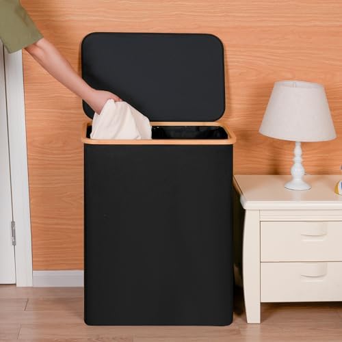 efluky Double Laundry Hamper with Lid and Removable Bags, 160L Black - Image 2
