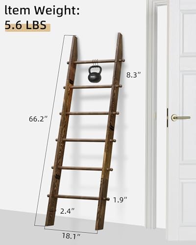 TEAKMAMA 6-Tier 5.4ft Blanket Ladder with Hanging Knobs Rustic Brown - Image 3