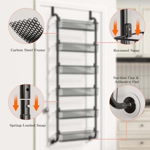 MIAOLI Over the Door Pantry Organizers and Storage, 6-Tier Spice Rack, Home & Kitchen Storage Shelves for Cabinet, Large Capacity Hanging Seasoning Organizer, Laundry Room Organization, Black - Image 5