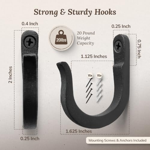 2 inch Railroad Spike Cast Iron Hooks (15 Pack) Blacksmith, Wall Mounted Farmhouse Decorative Hooks, PowderCoated for Interior or Exterior Use, Rust Proof for Hanging Coats, Bags or Pots (Black) - Image 2